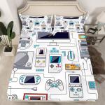 Boys Game Fitted Sheet Gamepad Printed Bedding Set for Kids Teens Videogame Controller Fitted Bed Sheet Gaming Console Bedding Decor Set Twin Size 1 Fitted Sheet with 1 Pillow Case(No Top Sheet) from Erosebridal