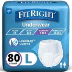 Medline FitRight Super Adult Incontinence Underwear, Maximum Absorbency, Large, 40"-56", 4 Packs of 20 (80 Total) FIT33505A from Medline Industries Healthcare