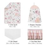 4 pc. Blush Pink, Grey and White Watercolor Floral Baby Girl Crib Bedding Set by Sweet Jojo Designs - Rose Flower Polka Dot from Sweet Jojo Designs