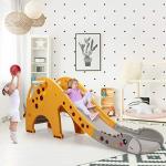 BABY JOY 3 in 1 Slide for Kids, Toddler Large Play Climber Slide PlaySet with Extra Long Slipping Slope, Basketball Hoop and Ball, Ideal Gift for Boys and Girls Indoor Outdoor Use (Yellow Giraffe) by BABY JOY