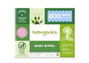Baby Wipes, Babyganics Unscented Diaper Wipes, 800 Count, (10 Packs of 80), Non-Allergenic and formulated with Plant Derived Ingredients by Babyganics