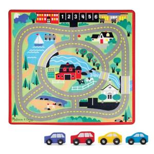 Melissa & Doug Round the Town Road Rug & Car Set (Cars & Trucks, Safe for All Floors, 4 Wooden Cars, Frustration-Free Packaging) by Melissa & Doug