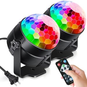 [2-Pack] Sound Activated Party Lights with Remote Control Dj Lighting, RGB Disco Ball Light, Strobe Lamp 7 Modes Stage Par Light for Home Room Dance Parties Bar Karaoke Xmas Wedding Show Club by Luditek