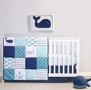 The Peanutshell Nautical Crib Bedding Set for Baby Boys or Girls | 3 Piece Unisex Nursery Set | Crib Quilt, Crib Sheet, Crib Skirt Included from Farallon Brands