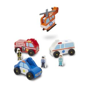 Melissa & Doug Emergency Vehicle Wooden Play Set With 4 Vehicles, 4 Play Figures by Melissa and Doug