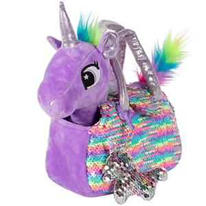 Little Jupiter Plush Pet Set - Unicorn Toys - Unicorn Gift for Girls - Stuffed Animal for Kids - Plushie - Plush Toy - w/ Reversible Sequins & Charm (Purple Rainbow Unicorn) Age 4 - 5 - 6 - 7 yrs by Little Jupiter