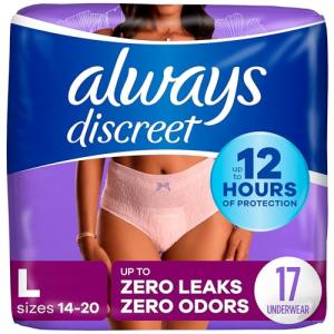 Always Discreet, Incontinence & Postpartum Underwear for Women, Maximum, Large, 17 Count by AmazonUs/PRFZ7