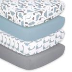 The Peanutshell Dinosaur Fitted Crib Sheet Set | 4 Pack in Blue & Grey by Farallon Brands
