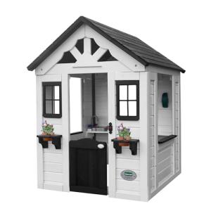 Backyard Discovery Sweetwater All Cedar White Modern Outdoor Wooden Playhouse, Cottage, Sink, Stove, Windows, Kitchen with Pot and Pans and Utensils, Flowerpot Holders, Working Doorbell, Ages 2-6 by Backyard Discovery