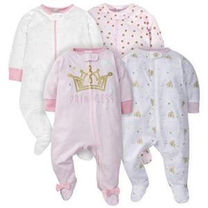 Gerber Baby Girls' 4 Pack Sleep 'N Play Footie, Castle, 0-3 Months by Gerber