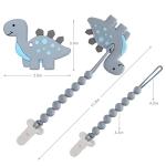 Baby Teething Toys for Babies 3-6 6-12 Months, Dinosaur Teether Pain Relief Toy with One Piece Design Pacifier Clip Holder Set, Freezer Safe Neutral Shower Gift for Boys and Girls (Grey) by Slotic
