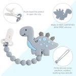 Baby Teething Toys for Babies 3-6 6-12 Months, Dinosaur Teether Pain Relief Toy with One Piece Design Pacifier Clip Holder Set, Freezer Safe Neutral Shower Gift for Boys and Girls (Grey) by Slotic