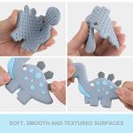 Baby Teething Toys for Babies 3-6 6-12 Months, Dinosaur Teether Pain Relief Toy with One Piece Design Pacifier Clip Holder Set, Freezer Safe Neutral Shower Gift for Boys and Girls (Grey) by Slotic