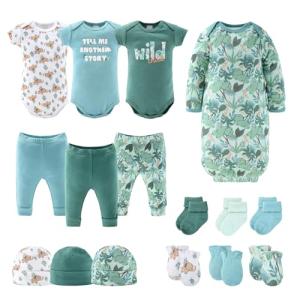 The Peanutshell Newborn Clothes & Accessories Gift Set -16 Piece Layette Set - Wild Jungle - Fits Newborn to 3 Months by 