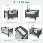 BABY JOY 5-in-1 Pack and Play, Baby Bedside Sleeper with Bassinet, Multifunction Bed Side Sleeper w/U-Shaped Diaper Changer, Safety Strap, Side Package, Music Box & Hanging Toys, Carrying Bag (Grey) from BABY JOY