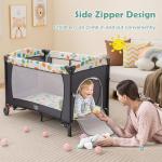 BABY JOY 5-in-1 Pack and Play, Baby Bedside Sleeper with Bassinet, Multifunction Bed Side Sleeper w/U-Shaped Diaper Changer, Safety Strap, Side Package, Music Box & Hanging Toys, Carrying Bag (Grey) from BABY JOY