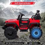 2 Seats Battery Powered Electric Truck with Remote Control, 24V Kids Ride on Toy with 20â Extra Width Seat for 3-8 Years Kids, LED Headlights, Front Storage, Bottle Holder, FM, Bluetooth, USB,Red from Chuzhou Bettyma Baby Carrier CO.,Ltd