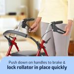 Medline Steel Rollator Walker with 8 Inch Wheels, Folding Rolling Walker, Adjustable Arms, Supports 300 lbs, Red by Medline Industries Healthcare