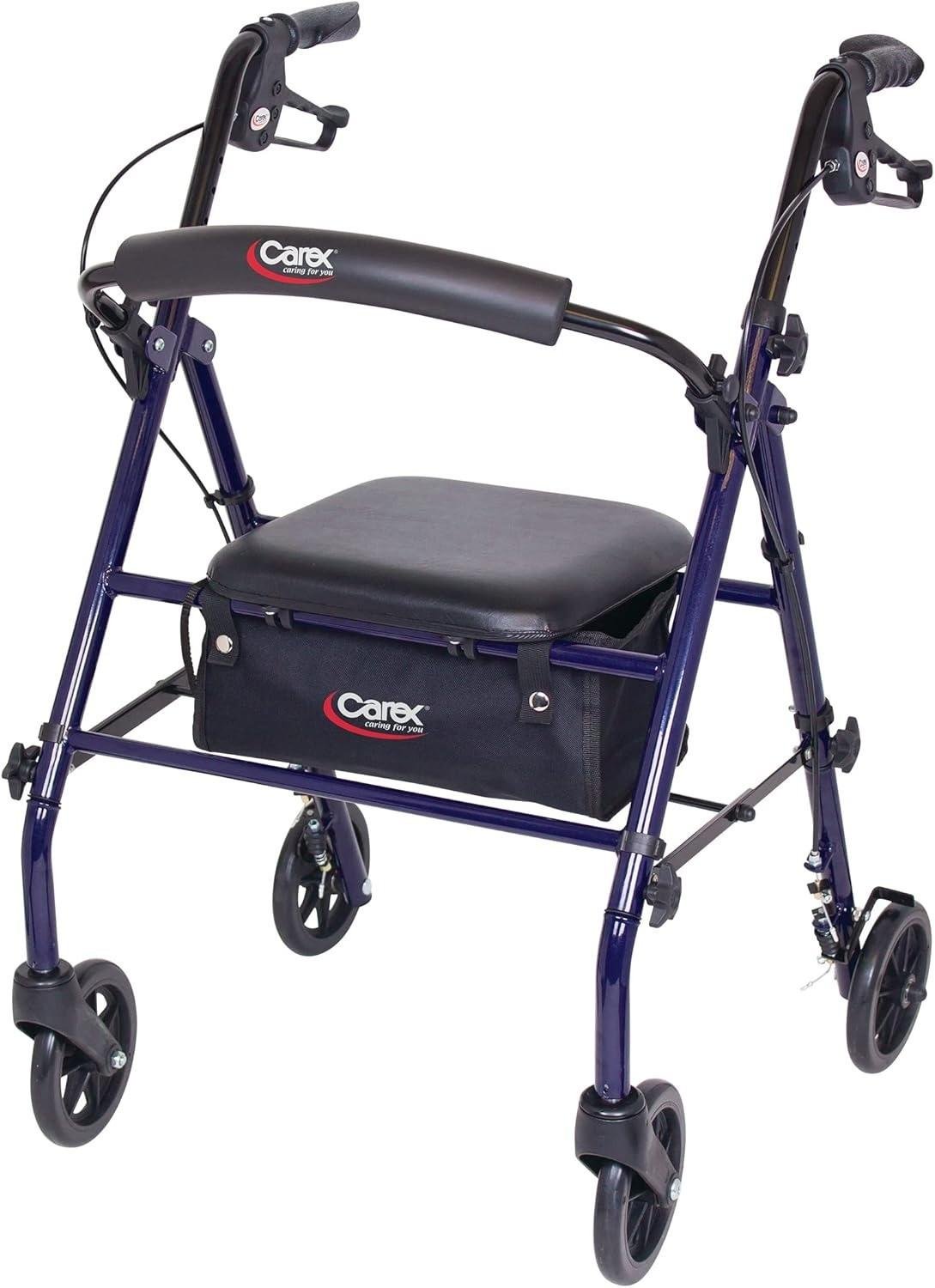 Carex Steel Rollator Walker with Seat and Wheels - Rolling Walker for Seniors - Walker Supports 350lbs, Foldable, For Those 5'0" to 6'1" by Carex