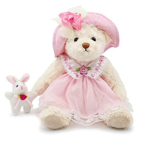 Oits-cute Small Baby Teddy Bear with Cloth Cute Stuffed Animal Soft Plush Toy 10" (Pink lace Dress with Rabbit) from Dixin
