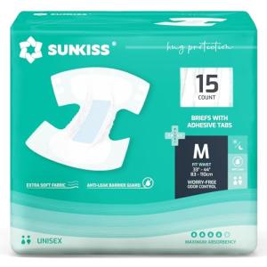 SUNKISS TrustPlus Adult Diapers with Maximum Absorbency, Disposable Incontinence Briefs with Tabs for Men and Women, Maximum Overnight Absorbency, Leak Protection, Small/Medium, 15 Count by SUNKISS HEALTHCARE (ZHEJIANG) CO., LTD.