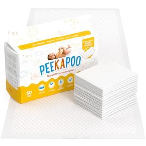 Peekapoo - Disposable Changing Pad Liners (50 Pack) Super Soft, Ultra Absorbent & Waterproof - Covers Any Surface for Mess Free Baby Diaper Changes from PeeKaPoo