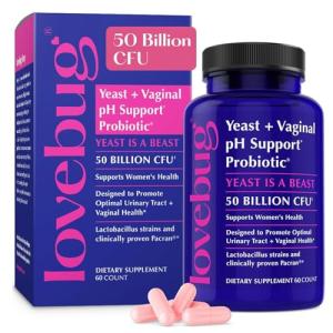 Lovebug Yeast + Vaginal pH Support | Clinically Studied Ingredients for Yeast & UTIs | Multi Strain 50 Billion CFU | 60 Capsules by LoveBug Nutrition, Inc.