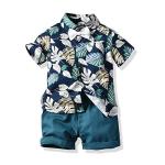 JunNeng Toddler Baby Boy Shorts Sets Hawaiian Outfit,Infant Kid Leave Floral Short Sleeve Shirt Top+shorts Suits Dark Blue from 