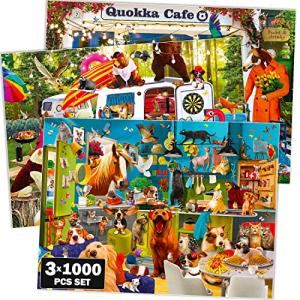 1000 Piece Jigsaw Puzzles for Adults - Set of 3 Puzzles for Men and Women by QUOKKA - Funny Animals for Kids Ages 8-12 and Up - Colourful Game with Cats Dogs Pets for Family from Adducate Ukraine LLC