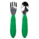 Bumkins Utensils, Silicone and Stainless Steel Baby Fork and Spoon Set, Toddler Silverware, Self Feeding â Jade from Bumkins