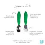 Bumkins Utensils, Silicone and Stainless Steel Baby Fork and Spoon Set, Toddler Silverware, Self Feeding â Jade from Bumkins