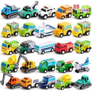 JOYIN 25 Piece Pull Back Cars and Trucks Toy Vehicles Set for Toddlers, Girls and Boys Kids Play Set, Die-Cast Car Set by Joyin Inc
