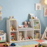 Costzon 6-Cubby Kids Bookcase w/Cushioned Reading Nook, Multi Purpose Storage Organizer Cabinet Shelf with Soft Cushion and Thick Wood Board for Children Girls & Boys Bedroom Decor Room (Modern White) by Costzon