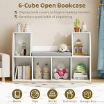 Costzon 6-Cubby Kids Bookcase w/Cushioned Reading Nook, Multi Purpose Storage Organizer Cabinet Shelf with Soft Cushion and Thick Wood Board for Children Girls & Boys Bedroom Decor Room (Modern White) by Costzon
