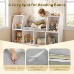 Costzon 6-Cubby Kids Bookcase w/Cushioned Reading Nook, Multi Purpose Storage Organizer Cabinet Shelf with Soft Cushion and Thick Wood Board for Children Girls & Boys Bedroom Decor Room (Modern White) by Costzon