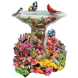 Bits and Pieces - 750 Piece Shaped Puzzle - Garden Birdbath, Busy Bird Fountain - by Artist Alan Giana - 750 pc Jigsaw by Melville Direct