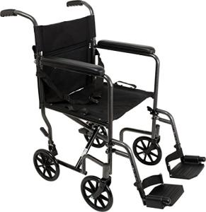 ProBasics Transport Chair Portable Wheelchair - 19-inch Seat, Full-Length Permanent Arms, Swing-Away Foot Rests - Folding Wheelchair for Travel and Transport by Roscoe Medical, Inc.