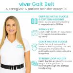 Vive Gait Belt (60 Inch) - Transfer Assist Device for Seniors, Elderly, Pediatric, Bariatric, Occupational and Physical Therapy - Medical Nursing Safety Long Gate Strap with Quick Release Metal Buckle from Vive Health