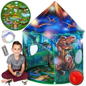 Dinosaur Pop-Up Kidsâ Tent by Toy To Enjoy â Indoor & Outdoor Play Tent for Boys & Girls â Includes Tent, Remote Controlled Lights, Dinosaur Roar Sound Button & 6 Different Dinosaur Toys by Toy To Enjoy