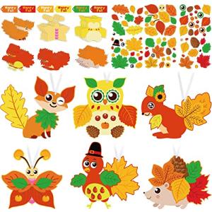 24 Sets Fall Craft Kits for Kids Cute Animals Turkey Autumn Owl Crafts DIY Maple Leaves Thanksgiving Crafts Bulk for Fall Theme Party Home Classroom Game Activities Party Favors by Funrous