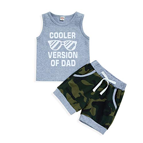Baby Boy Shorts Clothes Toddler Cooler Version of Dad Print Vest Tops Camouflage Pants Summer Outfit 2Pcs Set(Gray,18-24 Months) by 