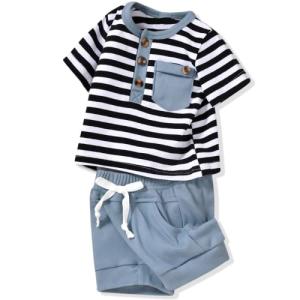 Aalizzwell 6-12 Months Infant Baby Boys Summer Clothes T Shirt Harem Shorts Outfit Spring Striped Clothing 9 Months Blue from 