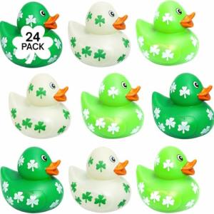 4E's Novelty 24 Pack St Patricks Day Rubber Ducks - 2 inch Green Shamrock Rubber Duckies Bulk - St. Patrick's Day Gifts for Kids Party Favors Accessories by 4E's Novelty