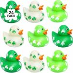 4E's Novelty 24 Pack St Patricks Day Rubber Ducks - 2 inch Green Shamrock Rubber Duckies Bulk - St. Patrick's Day Gifts for Kids Party Favors Accessories by 4E's Novelty