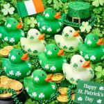 4E's Novelty 24 Pack St Patricks Day Rubber Ducks - 2 inch Green Shamrock Rubber Duckies Bulk - St. Patrick's Day Gifts for Kids Party Favors Accessories by 4E's Novelty