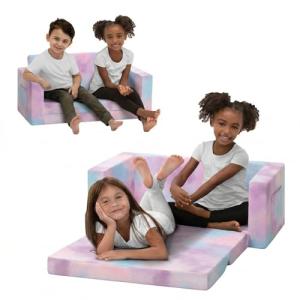 Delta Children Cozee Flip-Out Sofa - 2-in-1 Convertible Sofa to Lounger for Kids, Pink Tie Dye by AmazonUs/DEMQX