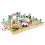 Melissa & Doug 18-Piece Wooden Take-Along Tabletop Town, 4 Rescue Vehicles, Play Pieces, Bridge from Melissa & Doug
