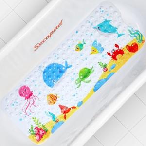 Secopad Kids Bath Mat for Tub Non Slip, 40 X 16 Inch Large Cartoon Anti Slip Toddler Baby Bath Mat, Right Drain by Secopad