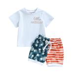 LIN&BABAY Infant Baby Boy 4th of July Outfits Short Sleeve T-shirts Tops American Flag Shorts 2 Pcs Independence Day Clothes (White B, 12-18 Months) by 