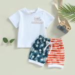 LIN&BABAY Infant Baby Boy 4th of July Outfits Short Sleeve T-shirts Tops American Flag Shorts 2 Pcs Independence Day Clothes (White B, 12-18 Months) by 
